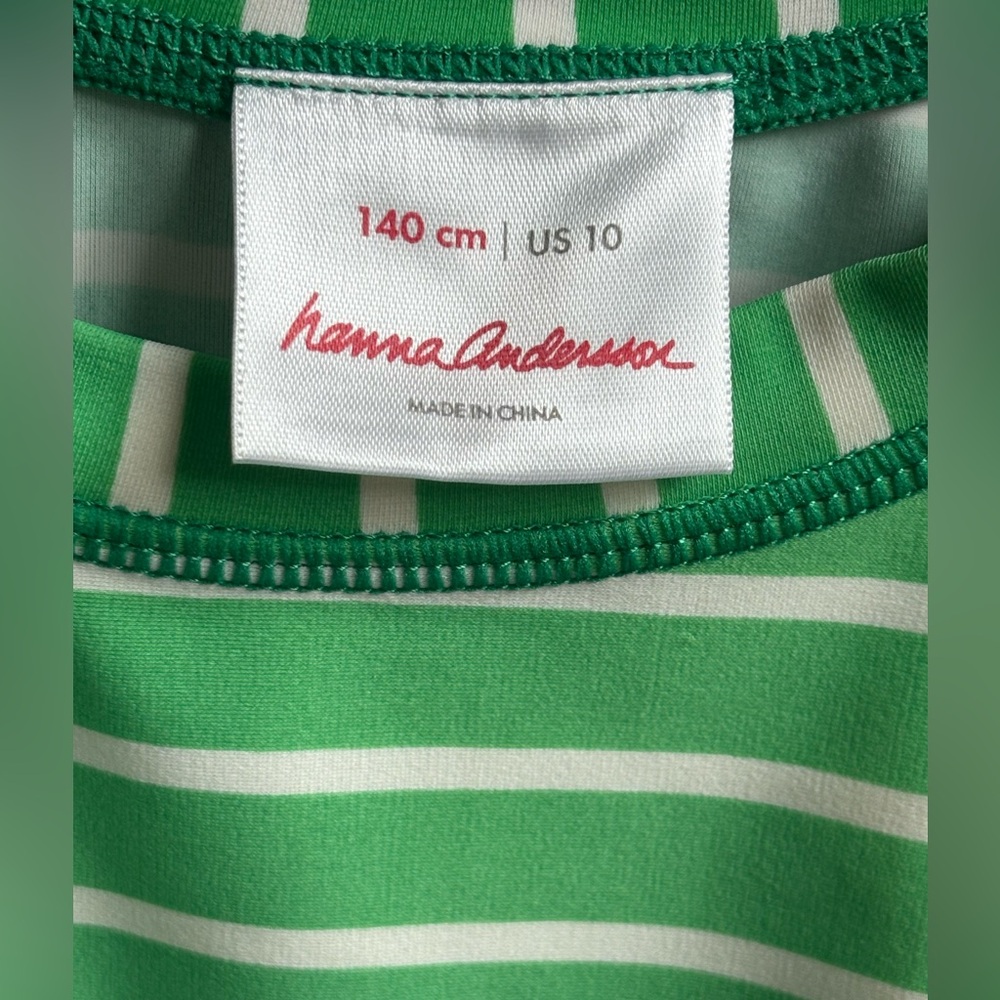 2 FOR 20! Hanna Andersson Girl Size 10 Green White Striped Swim Shirt Rashguard - Picture 4 of 13